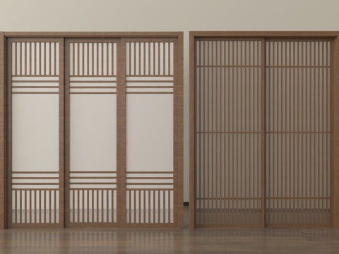 中古风推拉门 格栅门 木材su模型