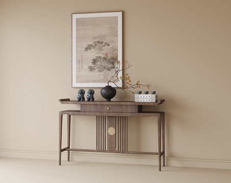 新中式端景台 玄关柜 玄关台su模型