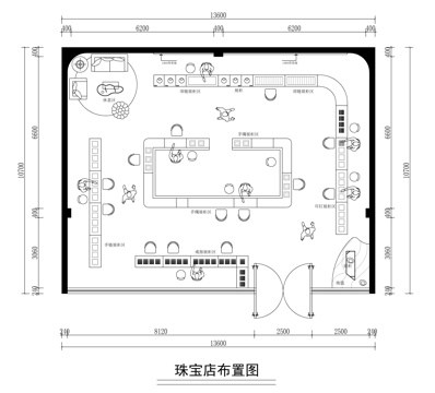 现代珠宝店首饰店平面方案图cad施工图