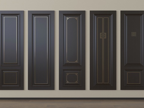 新中式护墙板 门板 柜门板 墙饰板 背景墙su模型