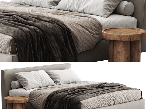  现代 Flexteam Ray 布艺双人床3d模型 