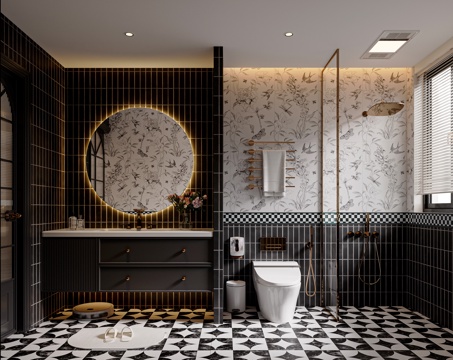  法式复古卫生间 卫浴柜 卫浴小件 卫浴用品 花洒马桶 卫浴镜3d模型 