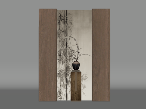 新中式玄关 入户隔断su模型