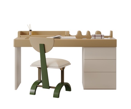 奶油风儿童桌椅 儿童椅 梳妆台su模型