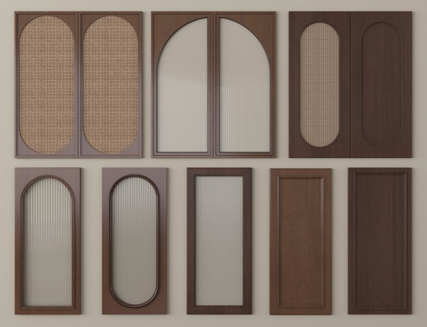 中古风柜门 墙裙 藤编门板 护墙板su模型