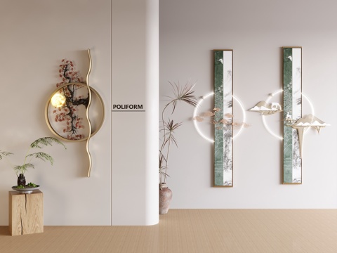 新中式禅意挂画 山水画 花鸟国画 书房挂画 办公室挂画 办公su模型