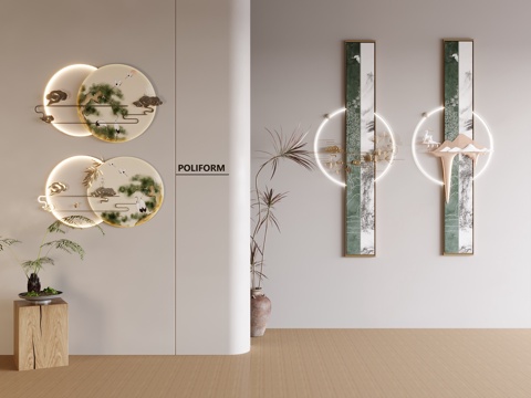 新中式禅意挂画 山水画 花鸟国画 书房挂画 办公室挂画 办公su模型