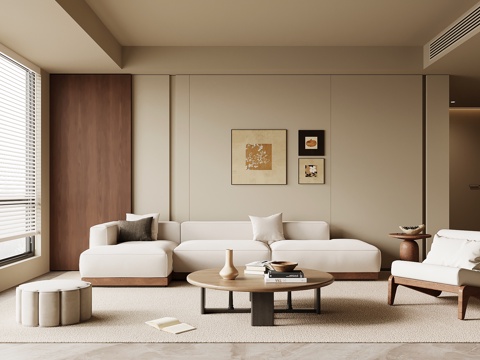 中古风客厅 沙发茶几组合su模型