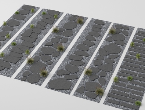 现代汀步 石板路 游步道 碎石块 景观园路 园林铺装su模型