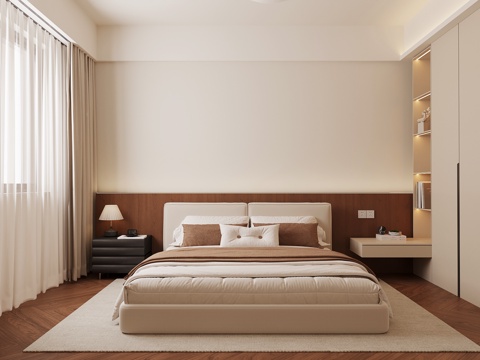 现代卧室 双人床su模型