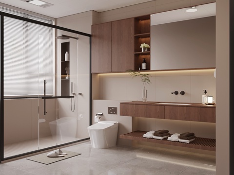 中古风卫生间 浴室柜 马桶  淋浴su模型