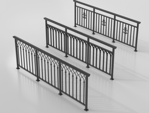  现代铁艺栏杆 护栏 围栏 防护栏 栏杆3d模型 