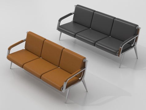 现代公共休闲沙发座椅 休息区排椅 等候椅su模型