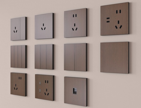 现代原木复古开关插座组合su模型