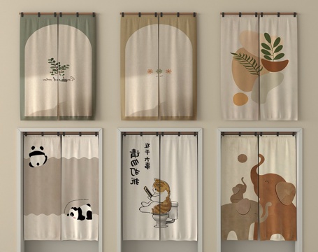 现代窗帘 门帘 布帘 动物图案门帘su模型