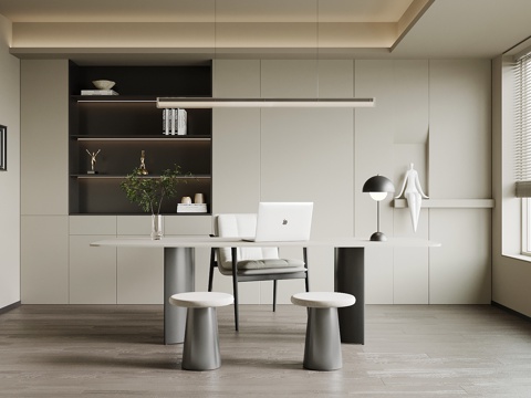 现代书房 书柜 书桌椅su模型