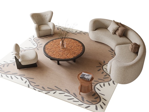 现代沙发茶几组合su模型