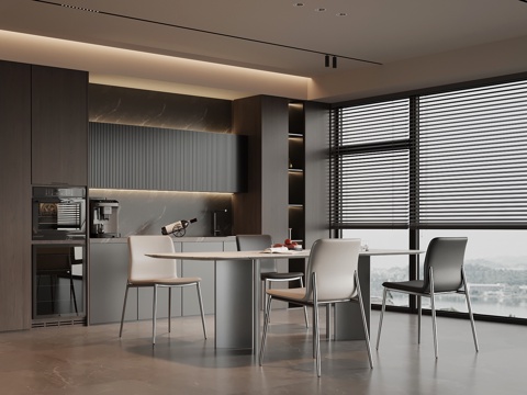 意式餐厅 餐桌椅 酒柜 餐边柜su模型