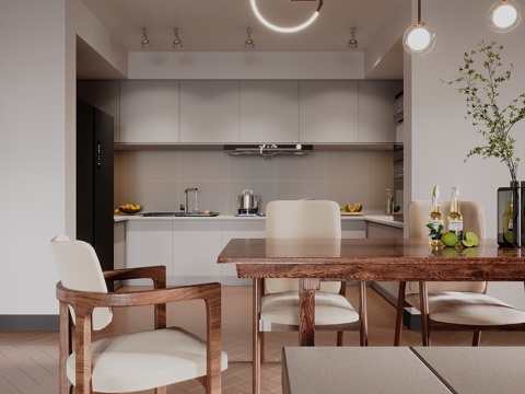  现代奶油风格餐厅3d模型 