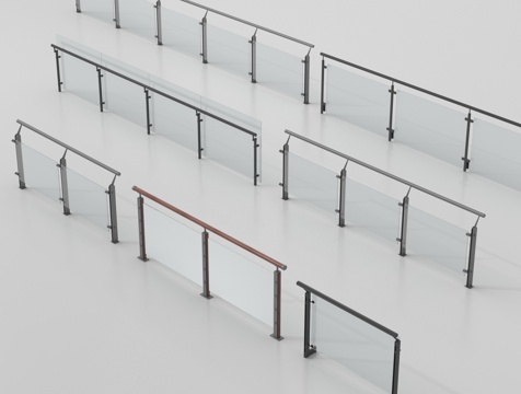 现代围栏护栏 玻璃栏杆 护栏 扶手 阳台护栏su模型