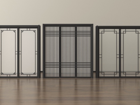 中式推拉门 格栅门 木材su模型su模型