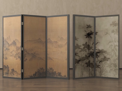 新中式屏风隔断 可折叠屏风su模型