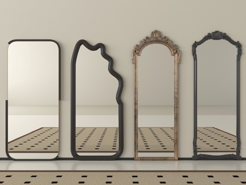 法式镜子 化妆镜 装饰镜 穿衣镜 落地镜su模型