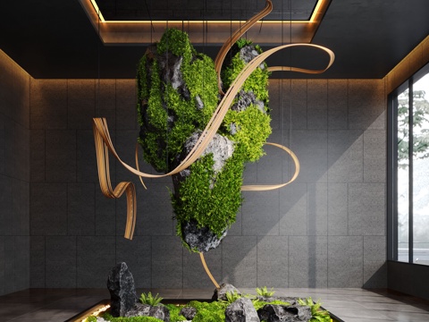 现代室内景观造景 景观植物 苔藓景观 景观造景 景观石su模型