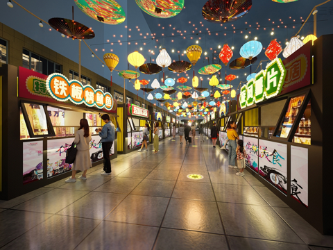 现代摊位 小吃街 集装箱商铺 火车su模型