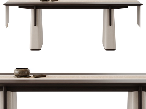 新中式书桌 茶桌su模型