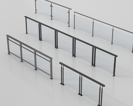 现代围栏护栏 玻璃栏杆 护栏 扶手 阳台护栏su模型