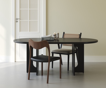 侘寂中古餐桌椅su模型