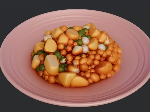 一盘宫保鸡丁菜品su模型