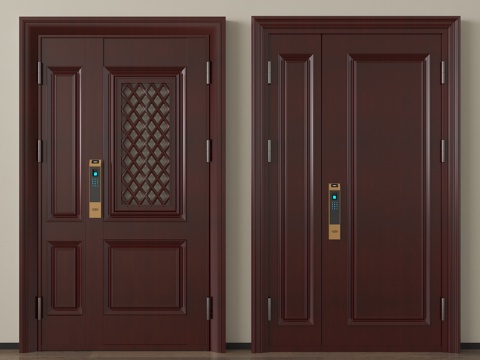 法式防盗门 入户门 子母门  指纹锁门su模型