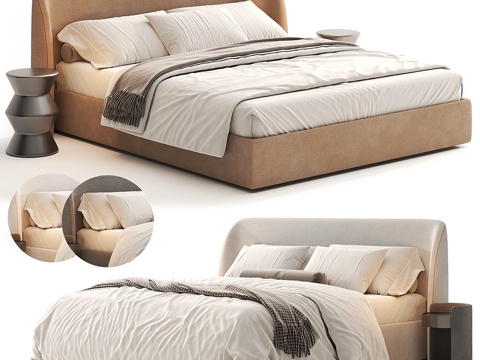  现代奶油风 Nicole 布艺双人床3d模型 