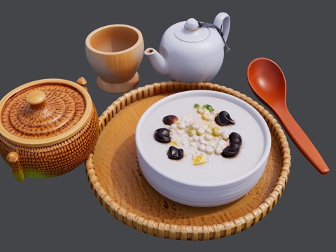 早餐茶粥组合su模型