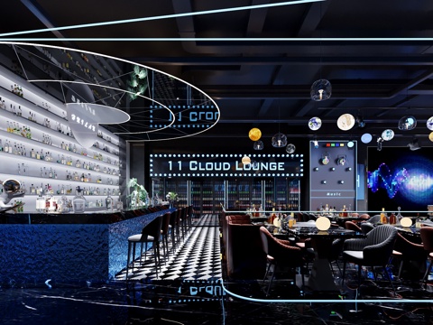  工业风酒吧 酒吧 吧椅 前台 酒组合 餐桌 餐椅 星星3d模型 