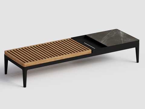 gloster  - 现代户外长凳 柚木金属餐凳 换鞋凳su模型