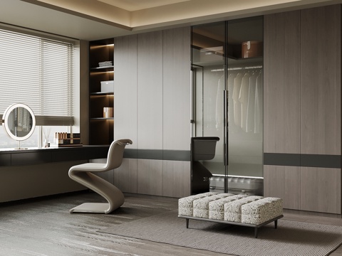 现代衣帽间 衣柜 换鞋凳su模型