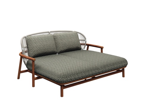 gloster  - 现代户外沙发 双人 绳编 柚木沙发躺床su模型