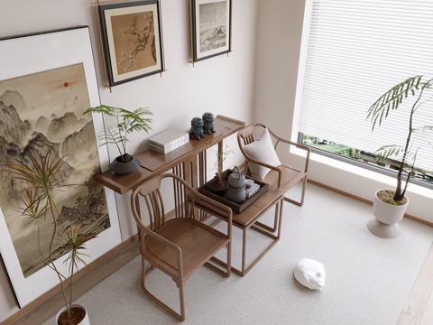 新中式禅意挂画 山水画 花鸟国画 书房挂画 办公室挂画 办公su模型