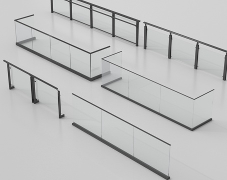 现代围栏护栏 玻璃栏杆 护栏 扶手 阳台护栏su模型