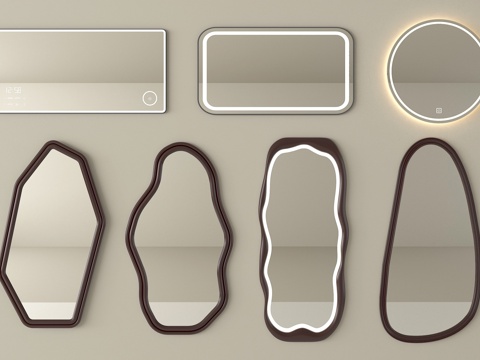 现代镜子 化妆镜 装饰镜 卫浴镜su模型