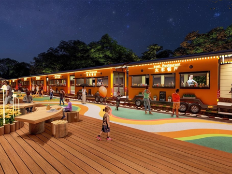 商业摊位 网红摊位 地摊   稻田火车餐厅 稻田驿站su模型