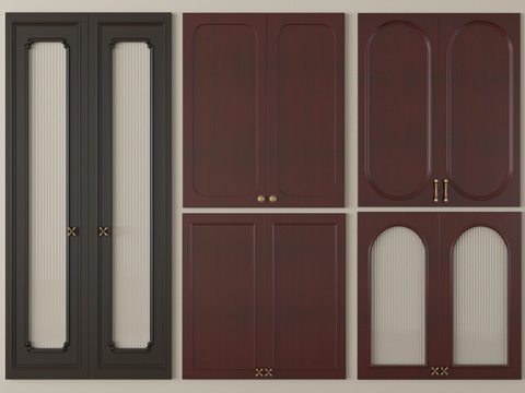 中古风柜门板 门板 衣柜门 玻璃门板su模型