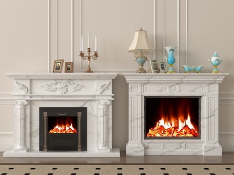 简欧壁炉 电子壁炉 火炉 摆件su模型