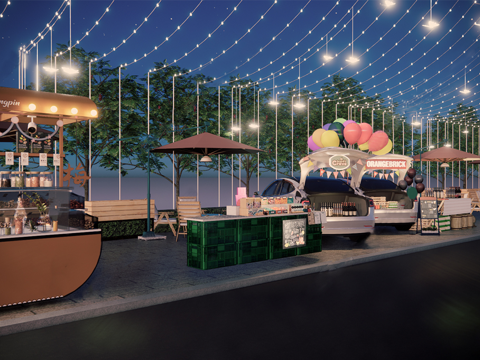 商业摊位 网红摊位 地摊su模型