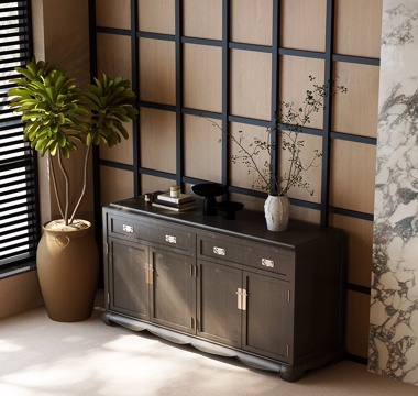 新中式玄关柜 新中式边柜 宋氏边柜 宋氏玄关柜su模型