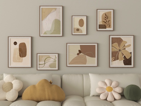 现代挂画组合  装饰挂画su模型