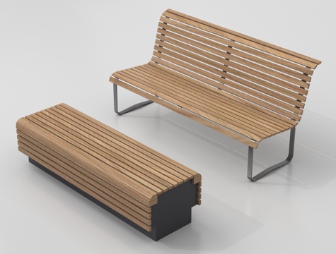现代户外长椅 公园座椅 木材 长条形su模型